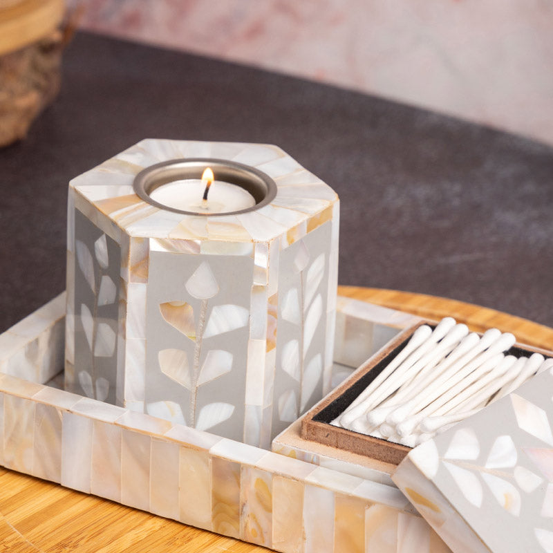 Buy Vidya Mother Of Pearl Candle Holder With Tray Candle Holders from Vaaree