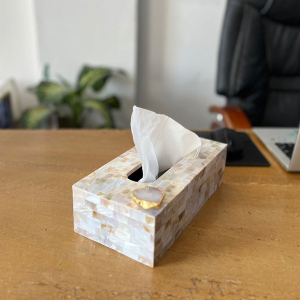 Buy Suzzaine Handcrafted Mother Of Pearl & Agate Tissue Box - White Tissue Holder from Vaaree