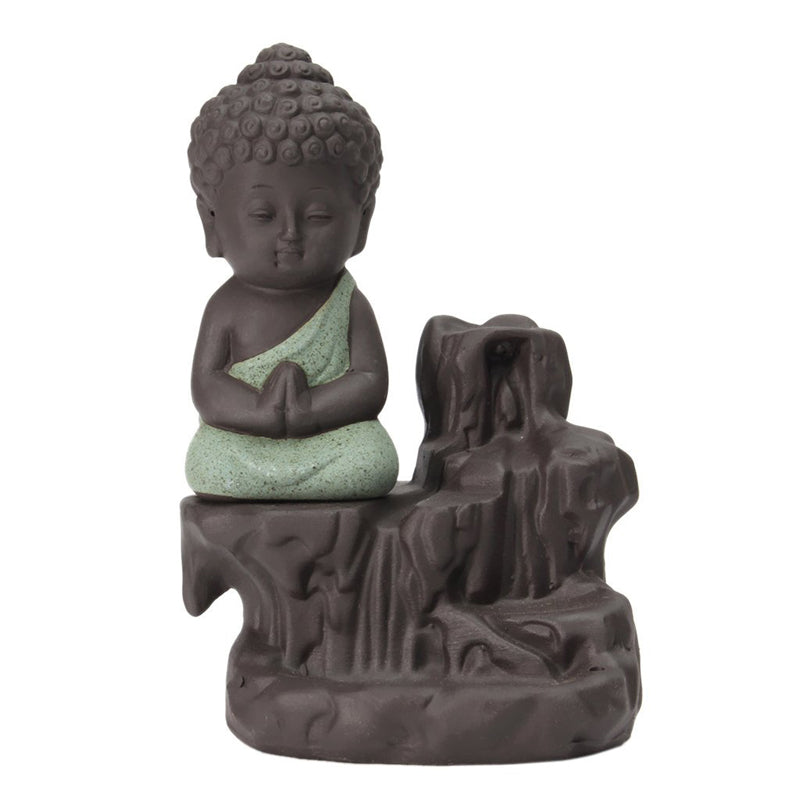 Showpieces - Baby Buddha Monk Smoke Fountain - Green & Brown