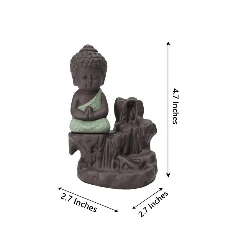 Showpieces - Baby Buddha Monk Smoke Fountain - Green & Brown