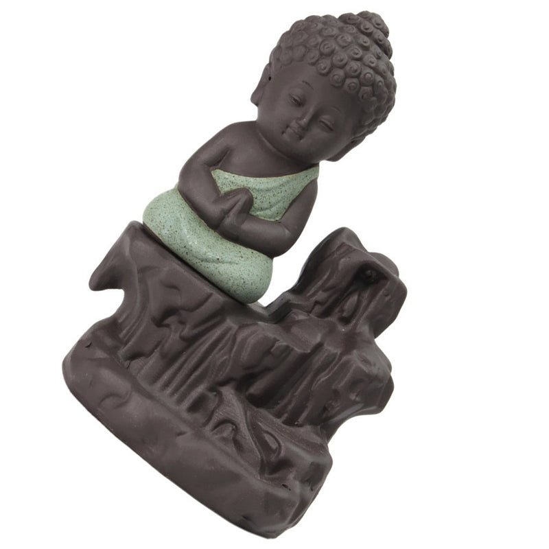 Showpieces - Baby Buddha Monk Smoke Fountain - Green & Brown