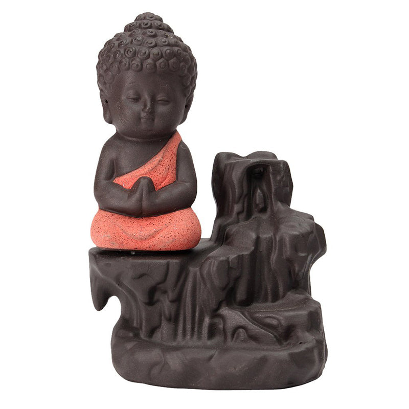 Showpieces - Baby Buddha Monk Smoke Fountain - Orange & Brown