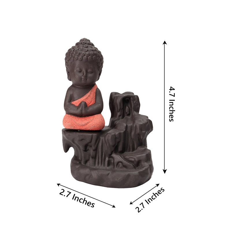 Showpieces - Baby Buddha Monk Smoke Fountain - Orange & Brown