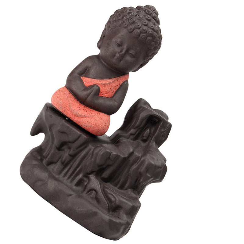 Showpieces - Baby Buddha Monk Smoke Fountain - Orange & Brown