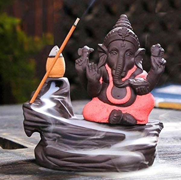 Buy Lord Ganapathi Smoke Fountain - Peach & Black Incense Holders from Vaaree