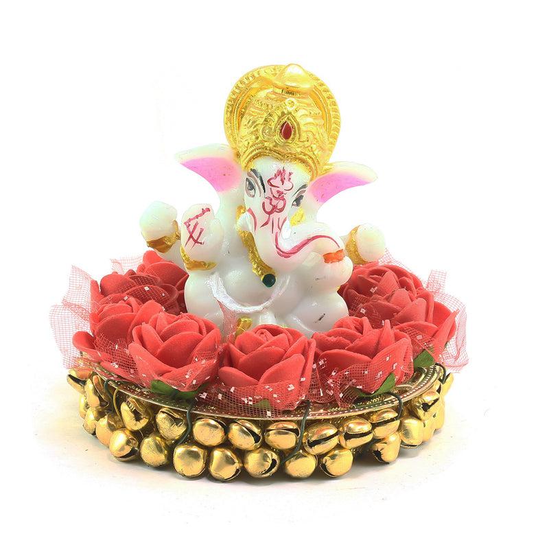 Buy Ganesha Pooja Plate Idol - Red & White Idols & Sets from Vaaree