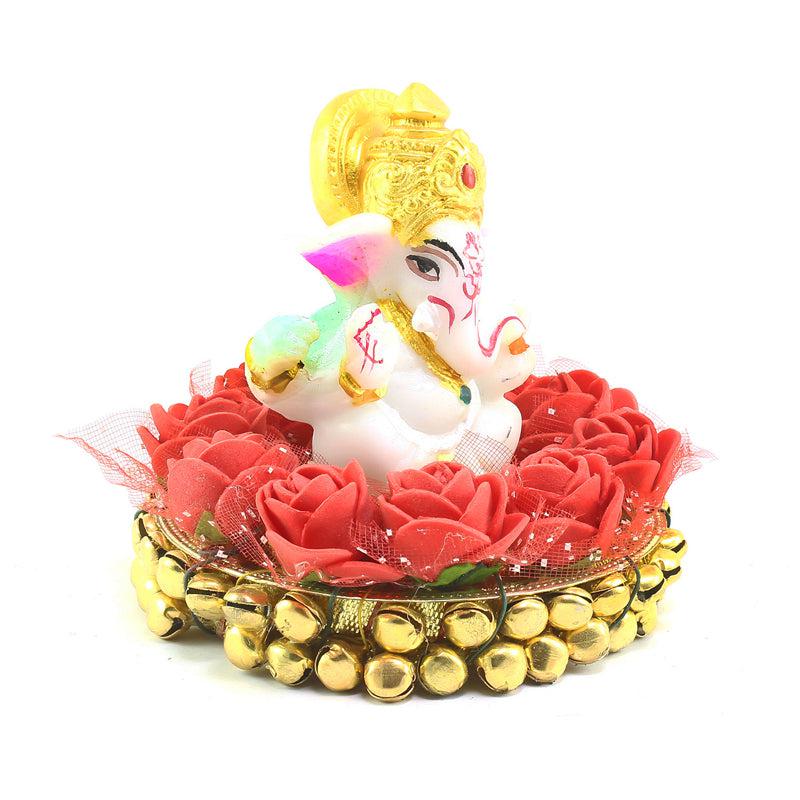 Buy Ganesha Pooja Plate Idol - Red & White Idols & Sets from Vaaree