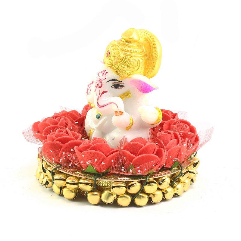 Buy Ganesha Pooja Plate Idol - Red & White Idols & Sets from Vaaree