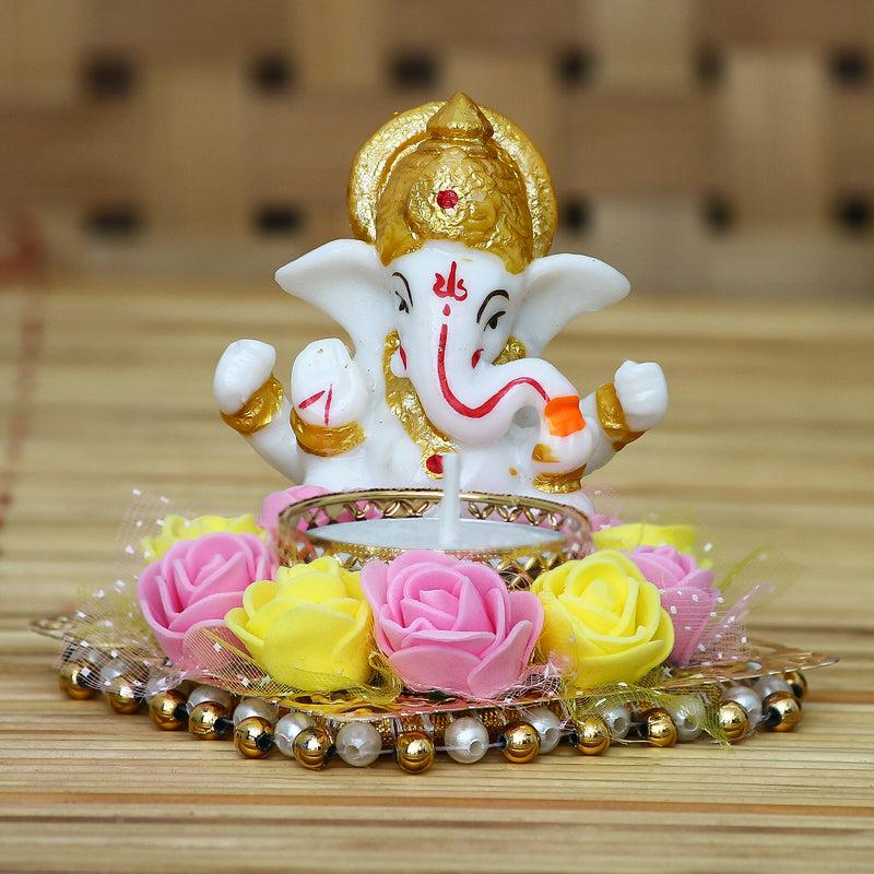 Buy Ganesha Pooja Plate Idol - Pink & Yellow Idols & Sets from Vaaree