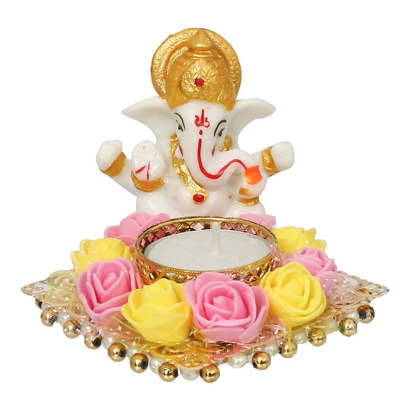 Buy Ganesha Pooja Plate Idol - Pink & Yellow Idols & Sets from Vaaree