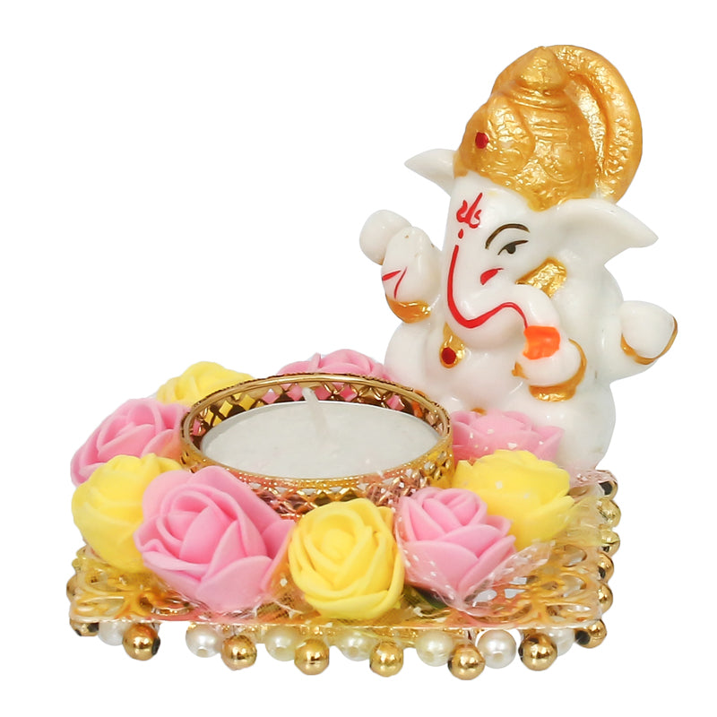 Buy Ganesha Pooja Plate Idol - Pink & Yellow Idols & Sets from Vaaree