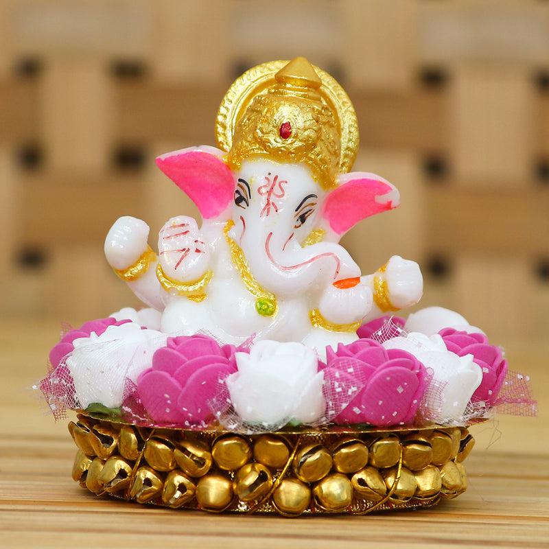 Buy Lord Vinayak Pooja Tealight Candle Holder - White & Pink Idols & Sets from Vaaree