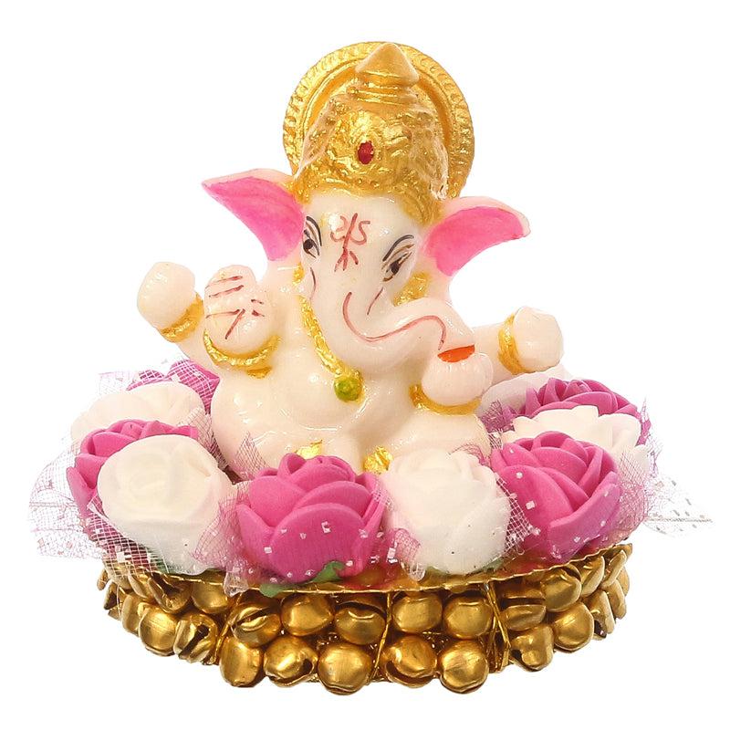 Buy Lord Vinayak Pooja Tealight Candle Holder - White & Pink Idols & Sets from Vaaree