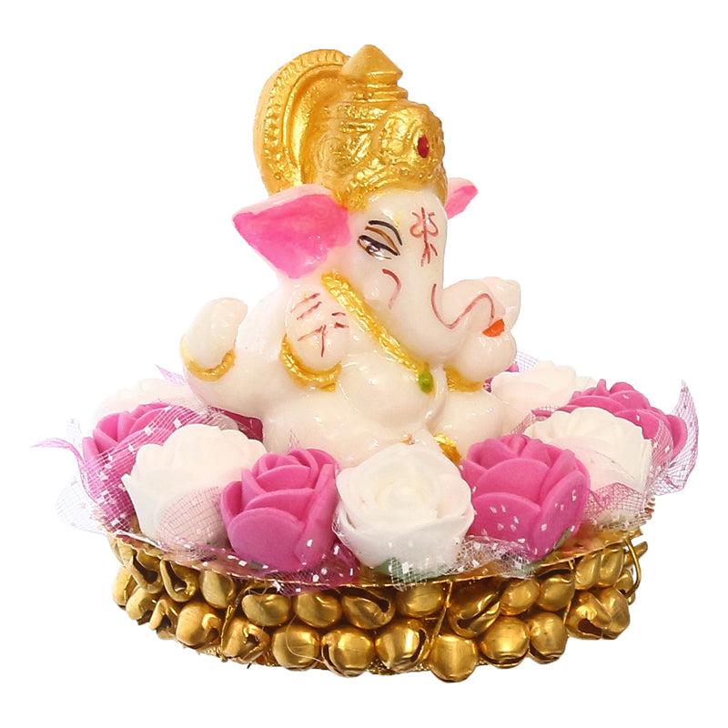 Buy Lord Vinayak Pooja Tealight Candle Holder - White & Pink Idols & Sets from Vaaree