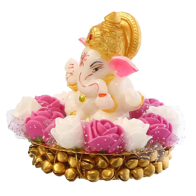 Buy Lord Vinayak Pooja Tealight Candle Holder - White & Pink Idols & Sets from Vaaree