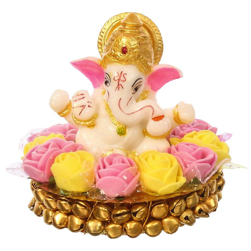 Buy Lord Vinayak Pooja Tealight Candle Holder - Yellow & Pink Idols & Sets from Vaaree