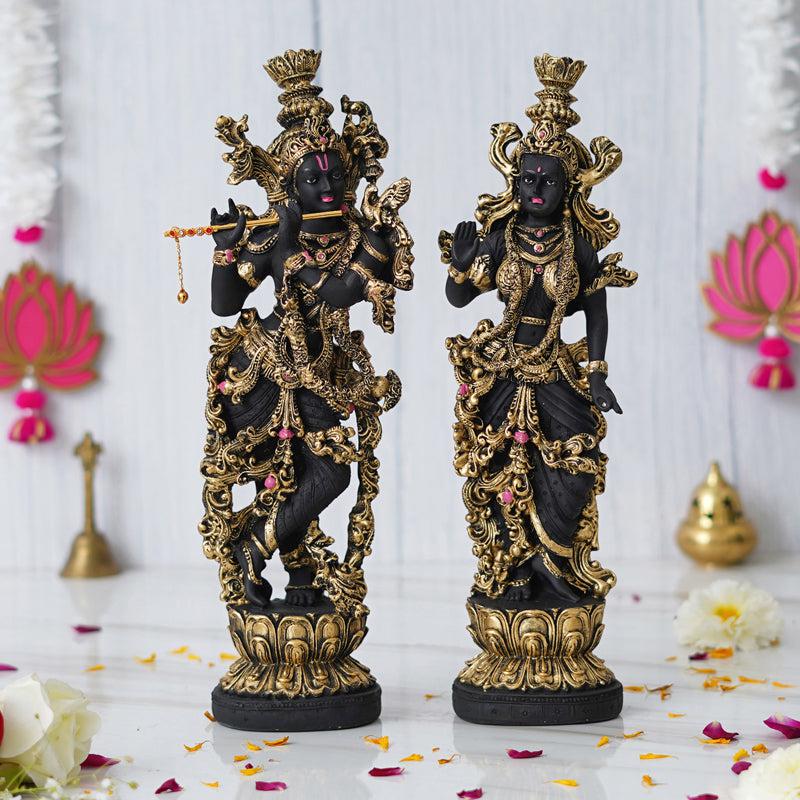 Buy Radha Krishna Prem Idol (Gold & Black) - Set Of Two Idols & Sets from Vaaree