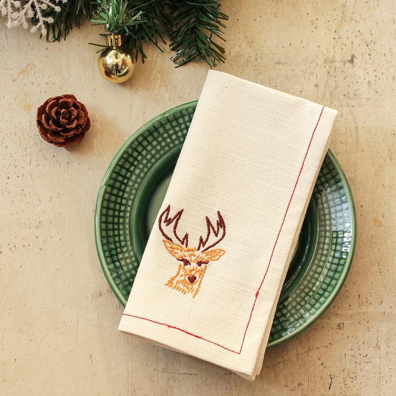 Buy Jolly Reindeer Napkins (Off White) - Set Of Two Table Napkins from Vaaree