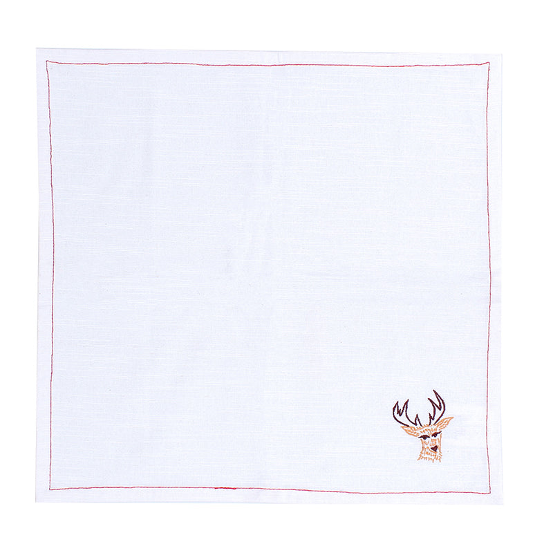 Table Napkin - Jolly Reindeer Napkins (Off White) - Set Of Two