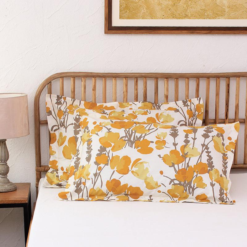 Buy Himalayan Poppies Pillow Cover (Yellow) - Set Of Two Pillow Covers from Vaaree