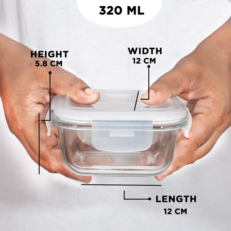 Container - Oliva Square Glass Storage Container - 320 ML