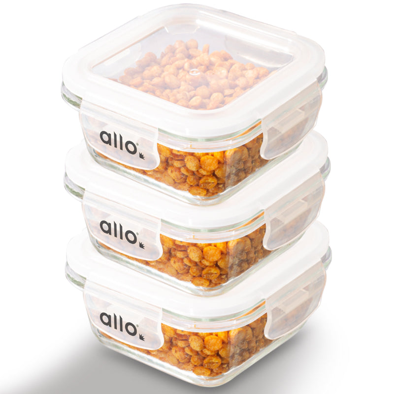 Container - Oliva Square Glass Storage Container (320 ML) - Set Of Three