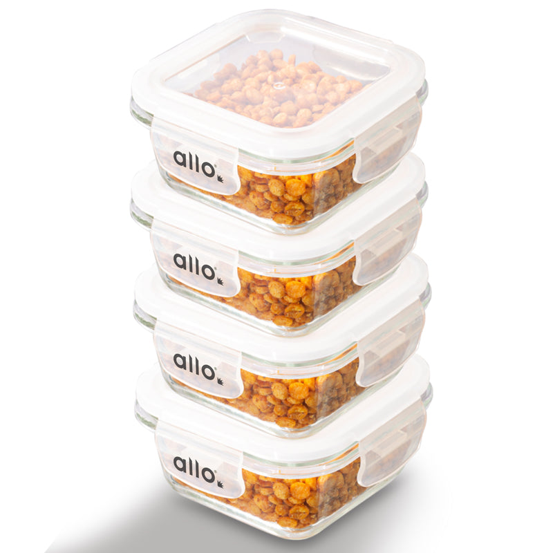 Container - Oliva Square Glass Storage Container (320 ML) - Set Of Four