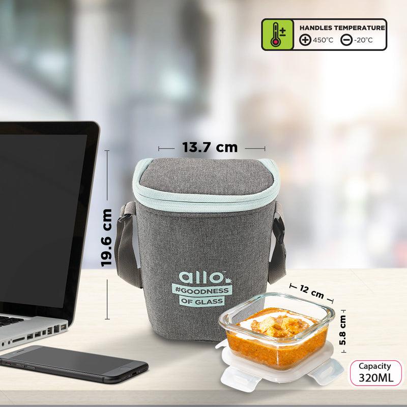 Buy Oliva Square Glass Lunch Box With Grey Lunch Bag (320 ML) - Four Piece Set Tiffin Box & Storage Box from Vaaree