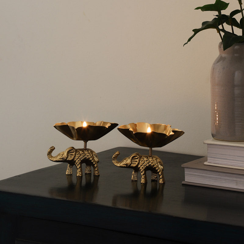 Buy Gol Gajendra Tealight Candle Holder - Set Of Two Diyas from Vaaree