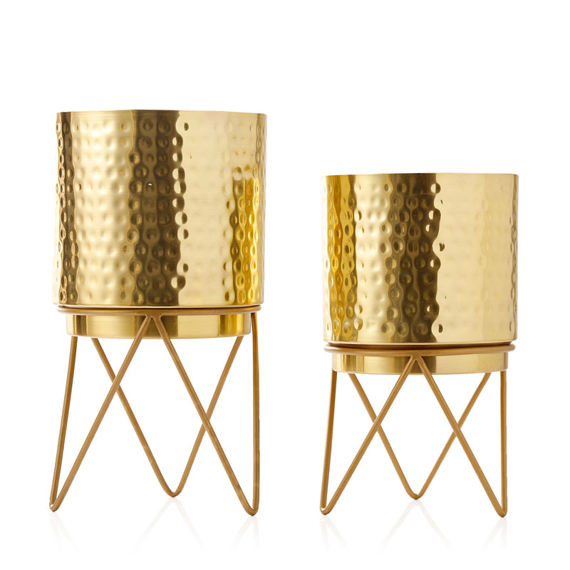 Buy Teodora Hammered Planter (Gold) - Set Of Two Pots & Planters from Vaaree