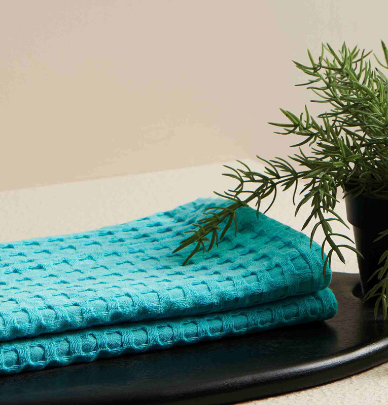 Buy Alyssa Pebble Textured Waffle Towel Combo (Aqua) - Four Piece Set Towel Sets from Vaaree