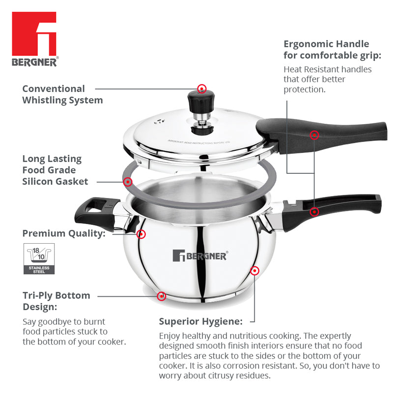 Pressure Cooker - Bergner Induction Safe Pressure Cooker - 2000 ml/16 Inches