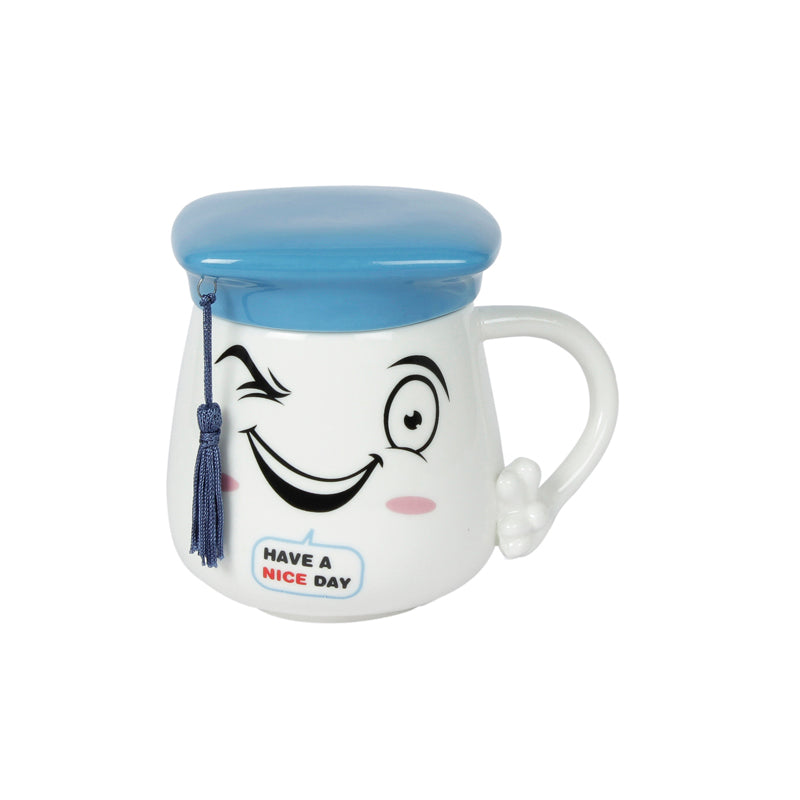 Buy Graduation Cap Quirky Mug With Lid (400 ML) - Blue Mug & Tea Cup from Vaaree