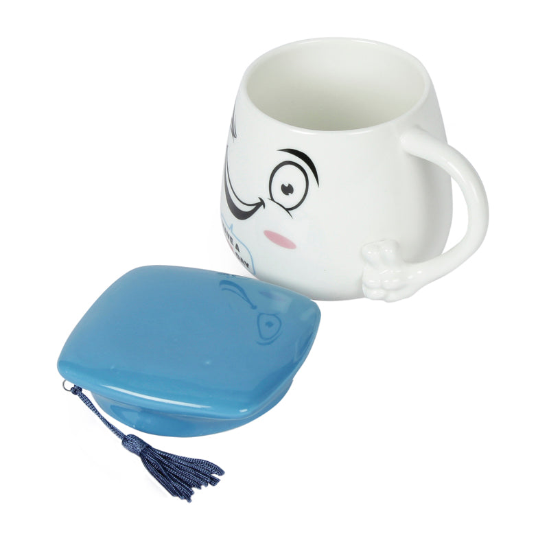 Buy Graduation Cap Quirky Mug With Lid (400 ML) - Blue Mug & Tea Cup from Vaaree