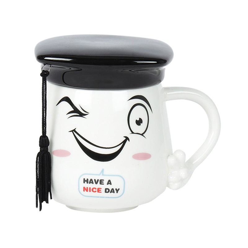 Buy Graduation Cap Quirky Mug With Lid (400 ML) - Black Mug & Tea Cup from Vaaree