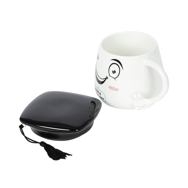 Buy Graduation Cap Quirky Mug With Lid (400 ML) - Black Mug & Tea Cup from Vaaree