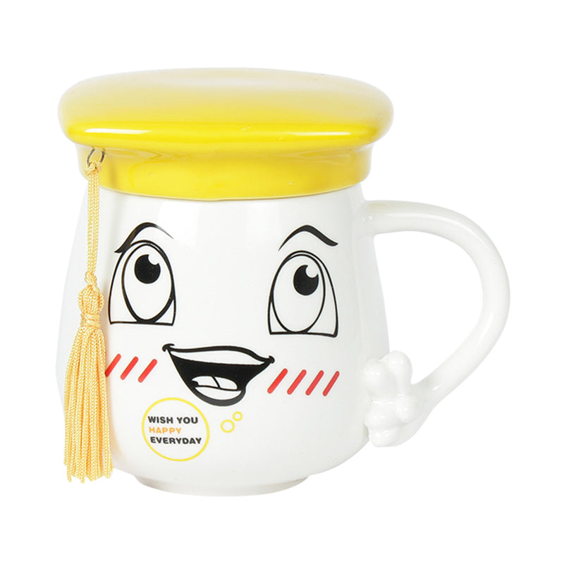 Buy Graduation Cap Happy Mug With Lid (400 ML) - Yellow Mug & Tea Cup from Vaaree