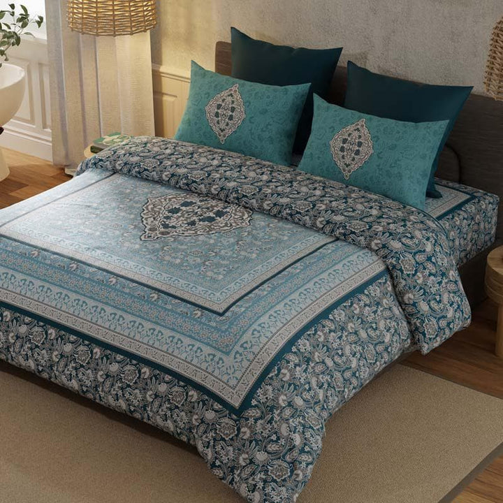 Buy Koyena Floral Printed Bedsheet - Turquoise at Vaaree online | Beautiful Bedsheets to choose from