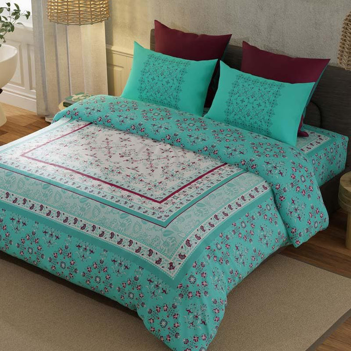 Buy Samiksha Floral Printed Bedsheet - Turquoise at Vaaree online | Beautiful Bedsheets to choose from