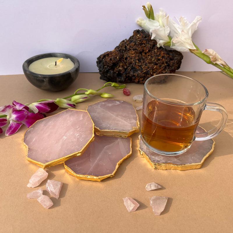 Buy Emberlyn Handcrafted Rose Quarts Coaster - Set Of Four Coasters from Vaaree