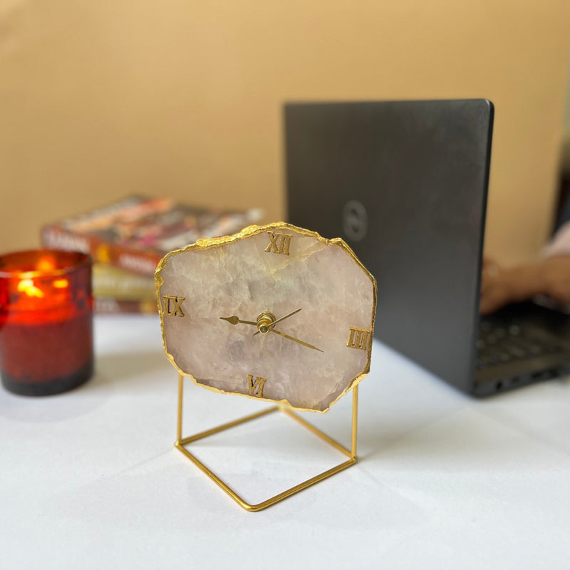 Table Clock - Dursa Rose Quartz Table Clock