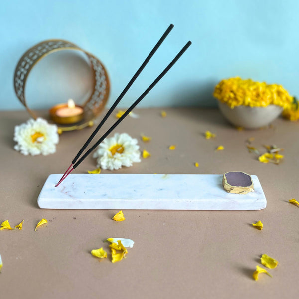 Buy Nima Marble Incense Holder With Rose Quartz Plating - Pink Incense Holders from Vaaree