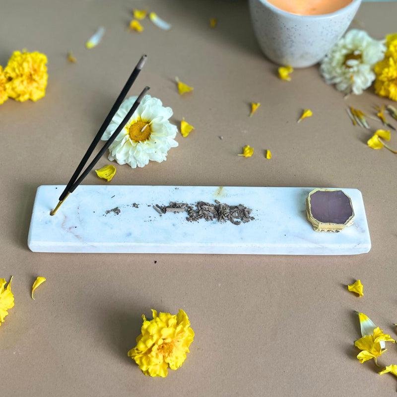 Buy Nima Marble Incense Holder With Rose Quartz Plating - Pink Incense Holders from Vaaree