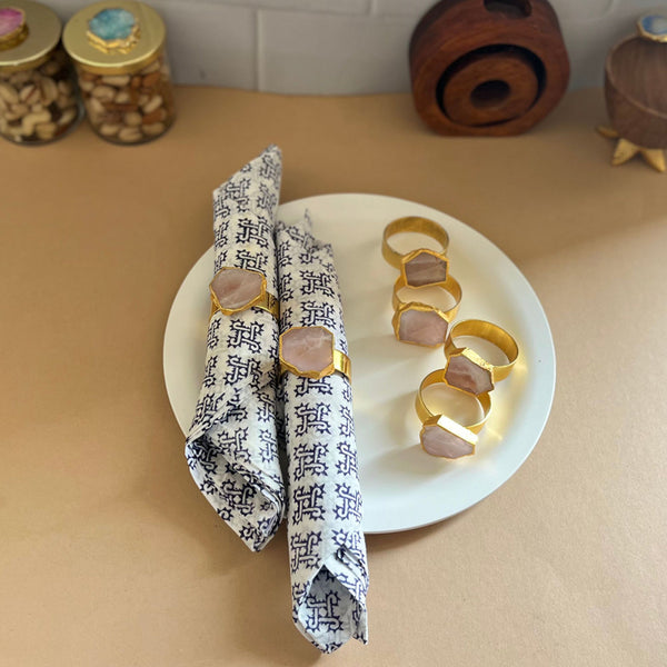 Napkin Ring - Asher Rose Quartz Handcrafted Mother Of Pearl Napkin Ring - Set Of Six