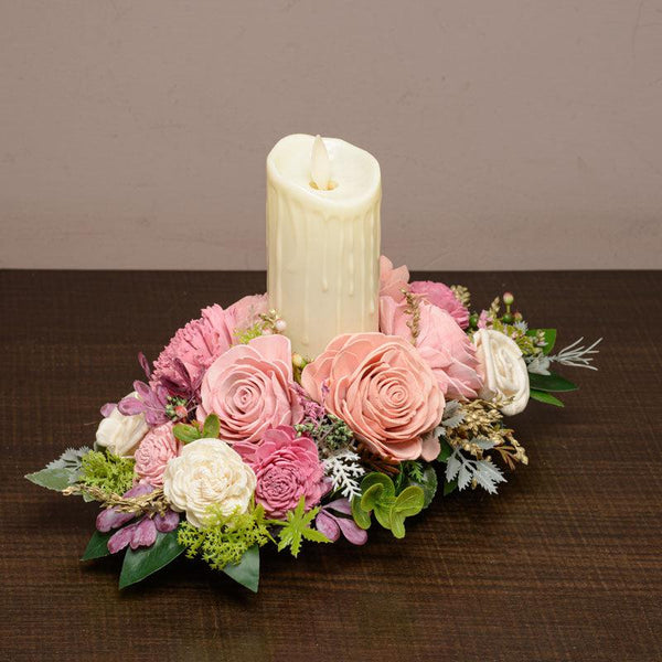 Viya Solawood Floral Tray With Battery Candle