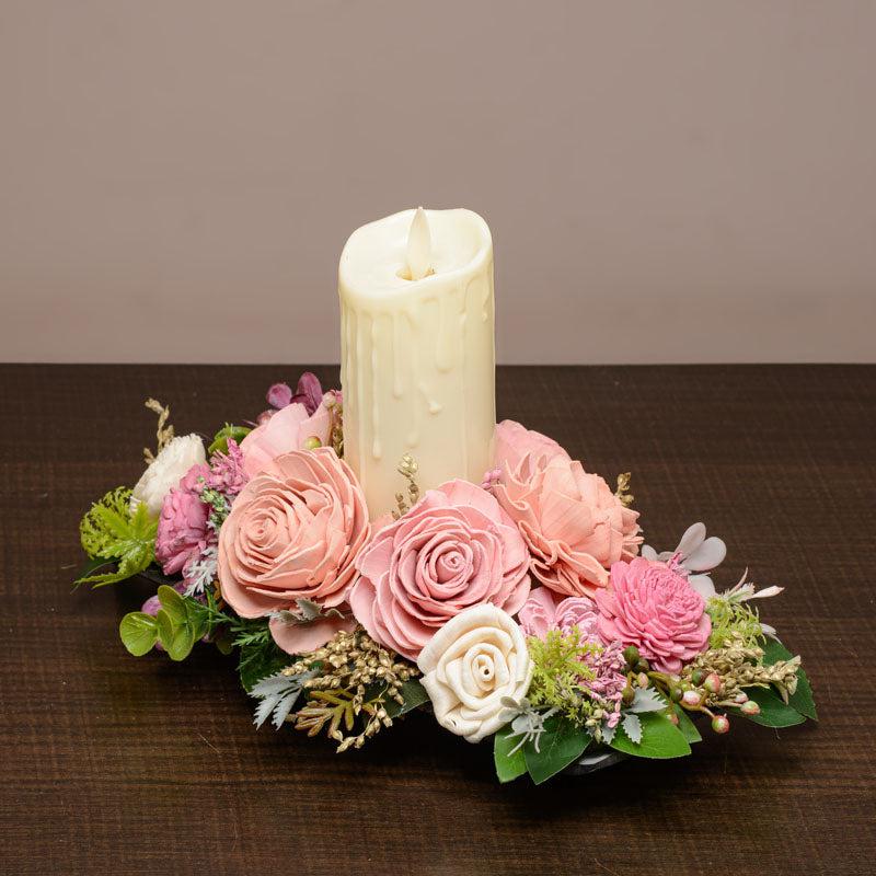 Buy Viya Solawood Floral Tray With Battery Candle Battery Candle from Vaaree