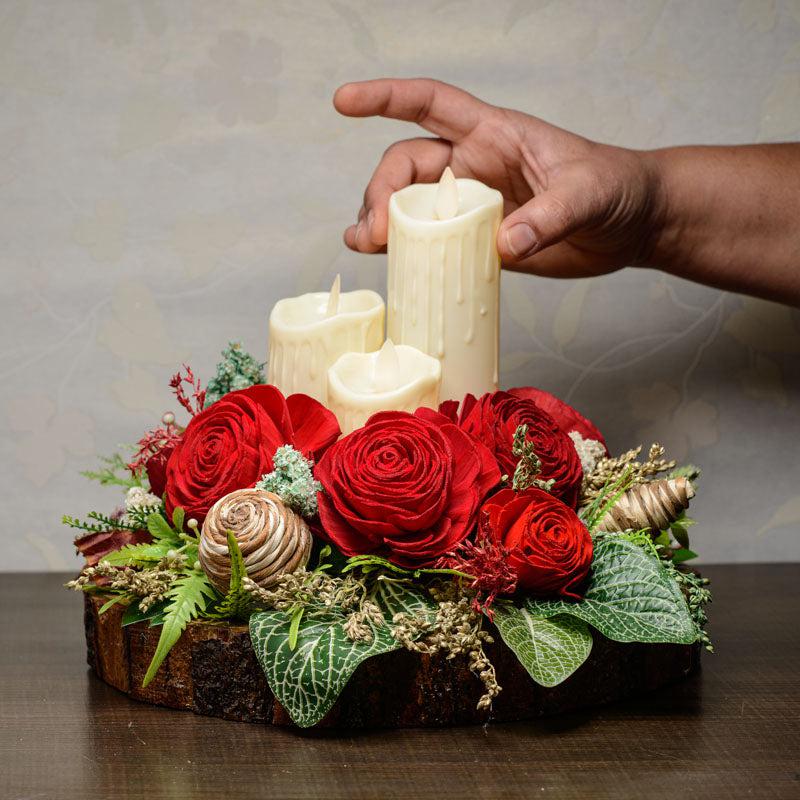 Buy Jacoby Solawood Flower Tray with Battery Candle Battery Candle from Vaaree