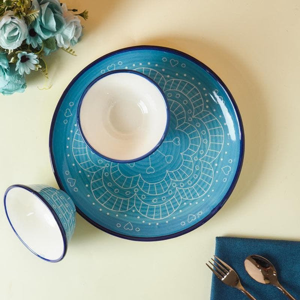 Buy Revista Mandala Plate With Bowl (Blue) at Vaaree online | Beautiful Plate & bowl to choose from