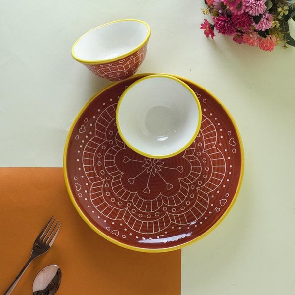 Buy Revista Mandala Plate With Bowl (Red) at Vaaree online | Beautiful Plate & bowl to choose from