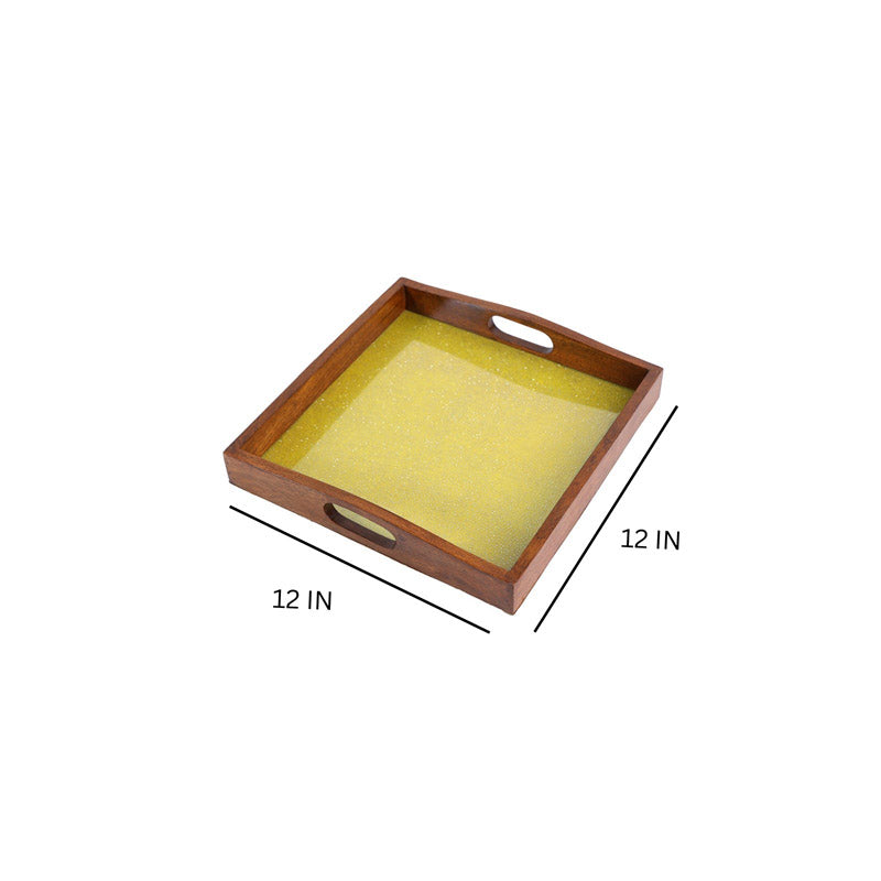 Buy Alma Ethnic Square Serving Tray - Yellow Serving Tray from Vaaree